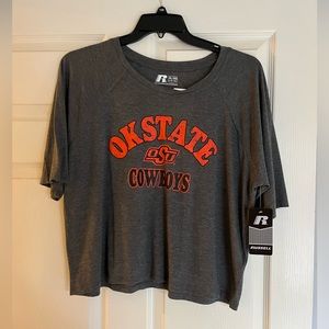 Oklahoma State raglan half sleeve crop tee